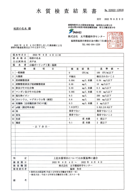 水質検査結果書22年8月9日